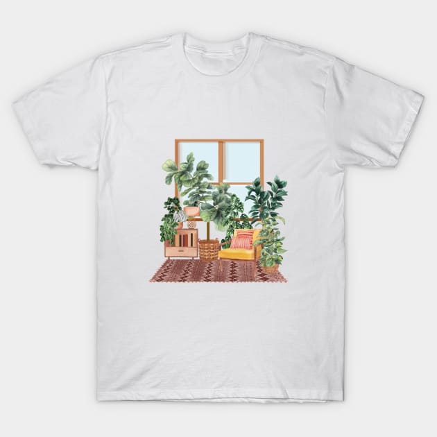 Indoor jungle watercolor illustration T-Shirt by gusstvaraonica